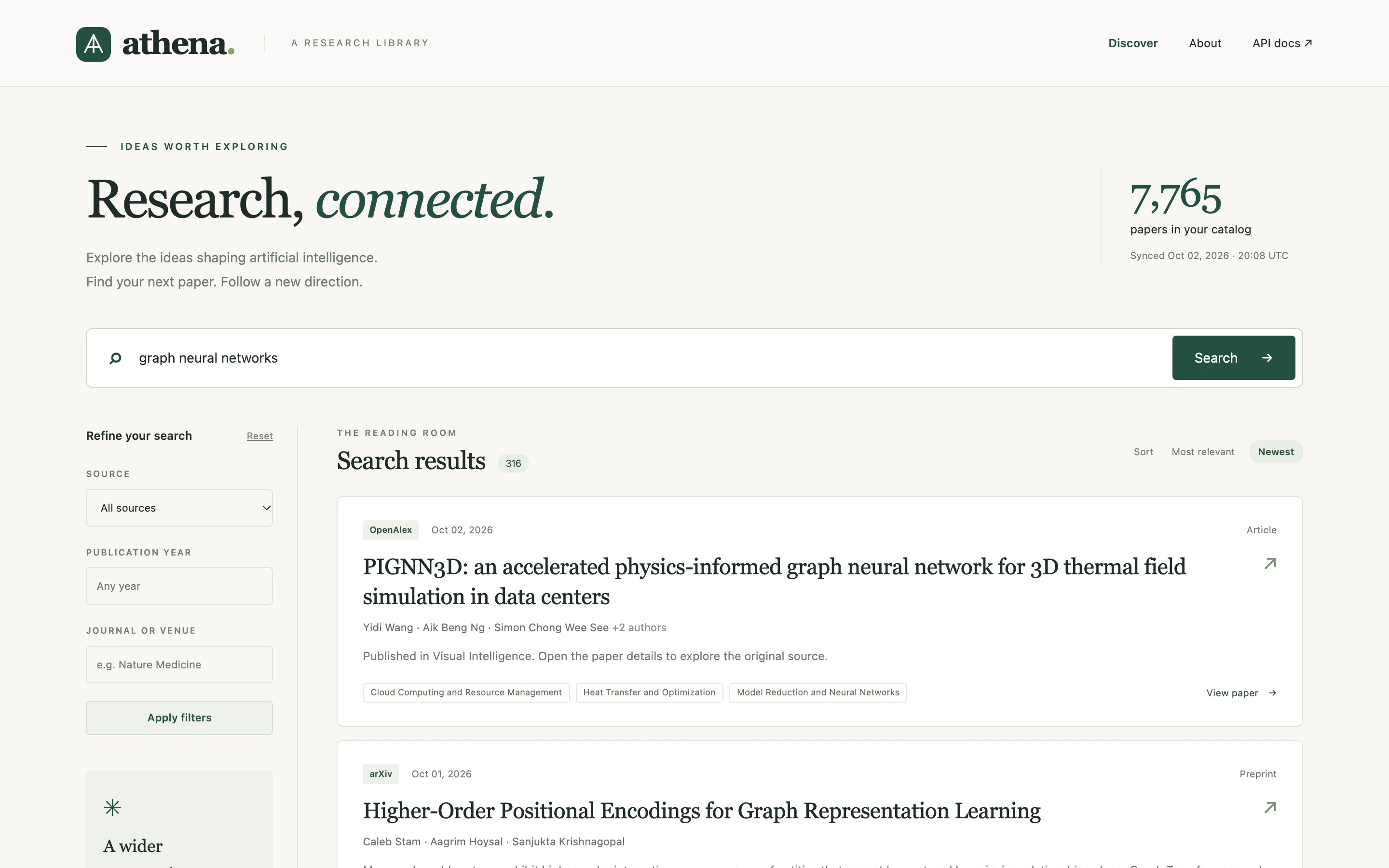 The same Athena search with Newest selected